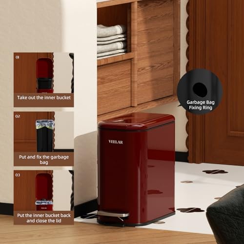 Slim Bathroom Trash Can with Lid, 1.6 Gallon / 6 Liter Stainless Steel Trash Bin, Step Pedal Garbage Cans for Bedroom, Kitchen, Office (Green) - Image 5