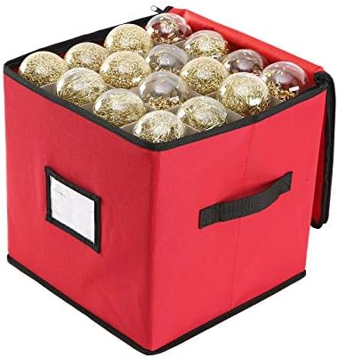 Sattiyrch Christmas Ornament Storage Box,600D Oxford Fabric Stores up-to 64 Standard Holiday Ornaments Holder,12 x 12 Inch 4 Layer Xmas Storage Containers,Red by Sattiyrch
