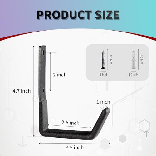 Heavy Duty Wall Mount Hooks, Utility Hooks, Tool Organizer - Steel Garden/Garage Hose Hanger U Hooks (2, Small) - Image 2
