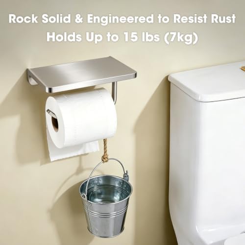 TRUSTMI Toilet Paper Holder with Shelf & Phone Stand, Brushed Nickel - Image 6