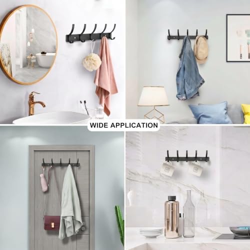 Coat Rack Wall Mounted,5 Coat Hooks for Hanging Coats,Heavy Duty Metal Double Hook Rack Hook Rail,Coat Rack with Hooks,Wall Mount Coat Hanger for Hat Towel Purse Robes (2 Pack Black, 5 Hooks) - Image 4