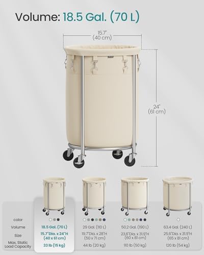 SONGMICS Laundry Basket with Wheels, 18.5 Gal., Steel Frame, Removable Bag - Image 6