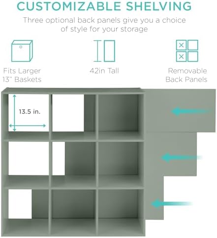 Best Choice Products Kids Bookcase 9-Cube Storage Organizer, 13.5in Shelf Opening, Bookshelf, Toy Storage, Customizable w/ 3 Removable Back Panels – Sage - Image 3