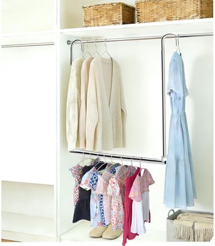 Closet Hanging Rod, Adjustable Width and Height Chrome - Image 2