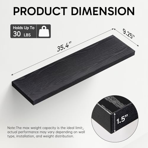 BAYKA Black Floating Shelves 35.4in, Set of 3, Wall Mounted for Wall Decor - Image 3