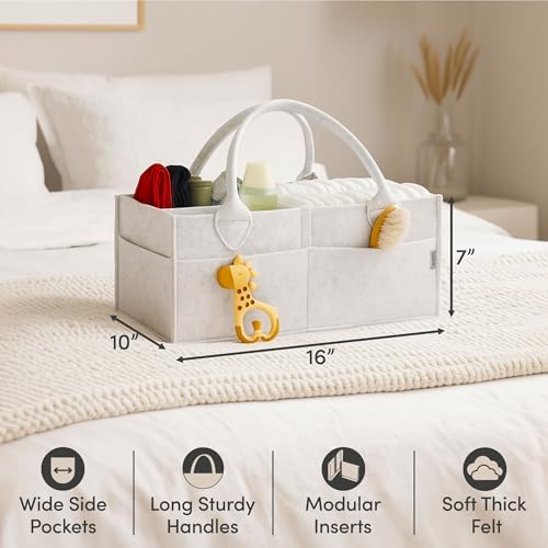 PUTSKA Baby Diaper Caddy Organizer, Felt Nursery Basket, White, Extra Large - Image 4