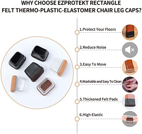 Ezprotekt 16 Pcs Rectangle Clear Silicone Chair Leg Floor Protectors with Felt, Rectangle Felt Furniture Leg Caps, Table Leg Covers Cups, Anti- Scratches and No Noise (Fit L :1.3-1.7", W: 0.9-1.2") - Image 5