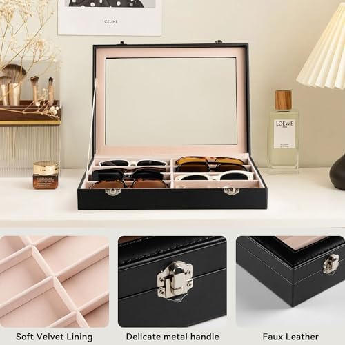 Frebeauty 8-Slot Sunglass Organizer,Sunglass Holder with Clear Lid - Image 5