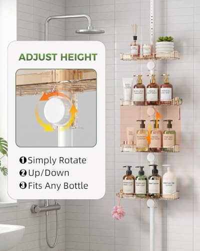Shower Caddy Shelves Organizer Tension Pole for Bathroom,Amber - Image 3