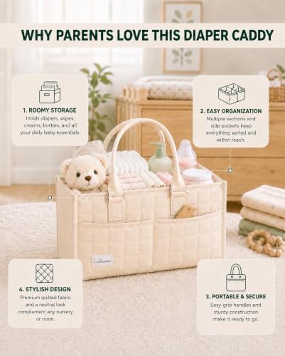 Baby Diaper Caddy Organizer, Portable Nursery Storage Basket with Handle - Image 4