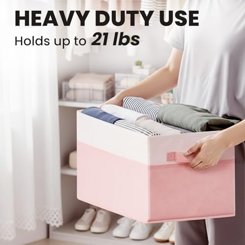 Large Closet Organizer Bins with Lids 4 Pack - 23 QT Collapsible Decorative Storage Boxes with Lids - Clothes Storage Bins with Handles - Fabric Containers for Living Room, Dorm, Nursery - Pink - Image 5