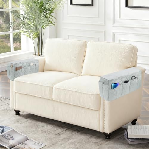 Remote Control Holder, Non Slip Bedside Armchair Caddy, Recliner Arm Caddy Armrest Organizer with 14 Pockets for Cell Phone TV Remote Control Magazines, Light Gray - Image 7