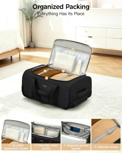 Hanke Rolling Duffle Bag with Wheels, 21 Inch Soft Side Carry On Luggage - Image 4