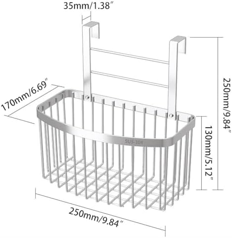 304 Stainless Steel Grid Storage Basket, Over the Cabinet Door Organizer, Wire Hanging Basket with Hook Over the Railing, Under Sink Kitchen Cabinet, Pantry, Bathroom - Image 2