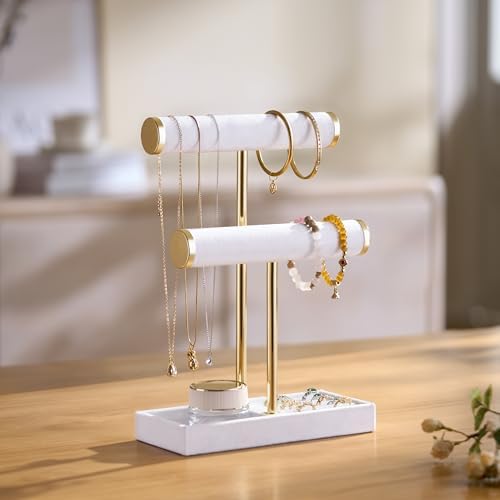 bussdis 2 Tier Bracelet Holder Display, Necklace Holder Organizer, White - Image 2