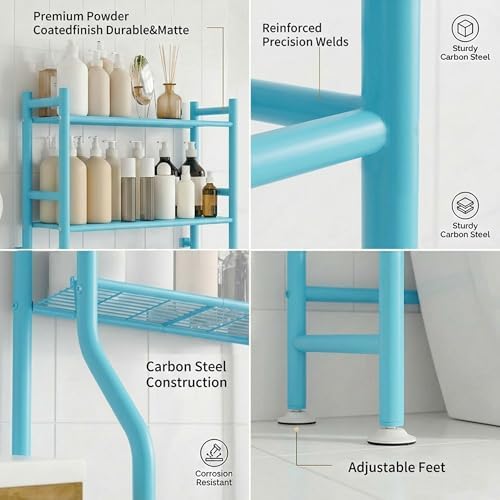 GloTika 3-Tier Over Toilet Storage Cabinet, No Drilling, 64" H, Blue - Image 6