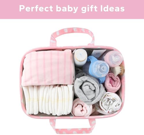 Diaper Caddy Organizer for Baby Girl-Nursery Storage Bin-Portable Car Organizer for Diapers and Baby Wipes- Baby Shower Registry Basket Newborn Must Have Tote Caddy Bag（Pink Heart） - Image 7