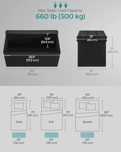 SONGMICS 30 Inches Storage Ottoman, Foldable Bench with Flipping Lid - Image 3