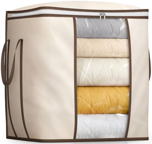 SLEEPING LAMB 170L Huge Blanket Storage Bag, Sturdy Oxford Fabric Comforter Storage Bag with Handles and Window, Foldable Bedding Container Organizer for King-size Duvets, Sheets, Pillows, Clothes by SLEEPINGLAMB