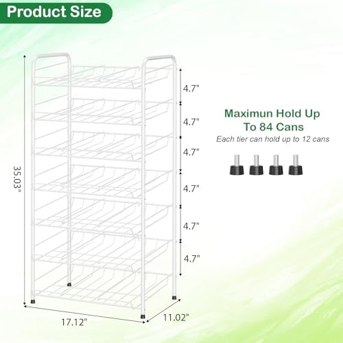 Vrisa Can Organizer for Pantry 7 Tier Canned Food Organizer Can Storage Rack Holds Up to 84 Cans Rolling Soda Soup Vegetable Can Goods Dispenser Shelf for Kitchen Pantry Cabinet, White - Image 2