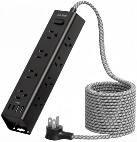 20FT Long Extension Cord, Power Strip with 12 AC Outlets & 4 USB Ports by Addtam
