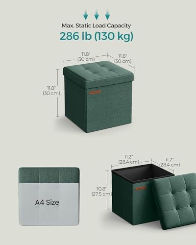 SONGMICS Small Folding Storage Ottoman, 11.8 x 11.8 x 11.8 in - Image 3