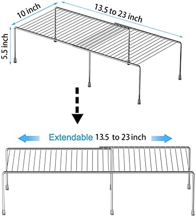 Redrubbit Cabinet Storage Shelf Rack, 4 Piece Expandable Metal Rustproof Kitchen Counter and Cabinet Shelf, Storage Rack Organizer Space Saver for Kitchen, Fridge, Cabinet, Bathroom, Chrome, Set of 2 - Image 3