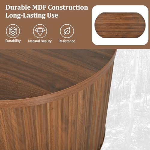 Merax 47.2'' Lift Top Oval Coffee Table with Hidden Storage Compartment, Modern Wooden Center Table with Oval Lift Tabletop for Home Living Room, Brown - Image 4