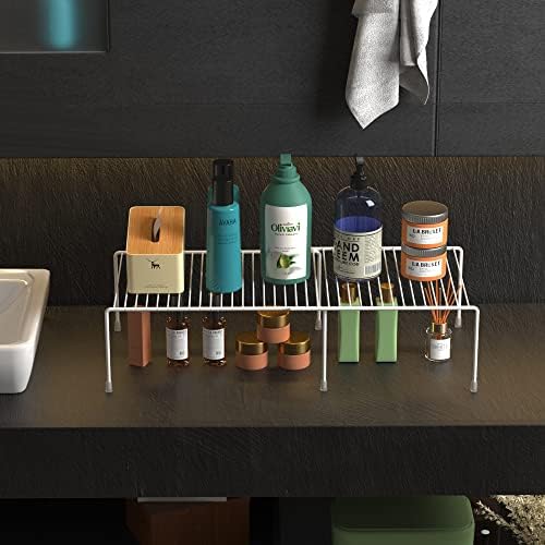 Redrubbit Cabinet Storage Shelf Rack, Expandable Metal Rustproof Kitchen Counter and Cabinet Shelf, Storage Rack Organizer Space Saver for Kitchen, Fridge, Cabinet, Bathroom, White, Set of 6 - Image 5