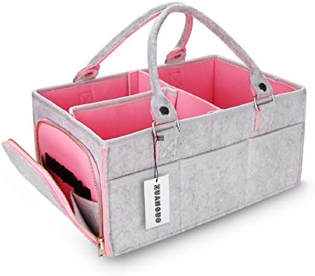 XUANGUO Large Felt Baby Diaper Caddy Organizer with Handles for Girls, Pink by XUANGUO