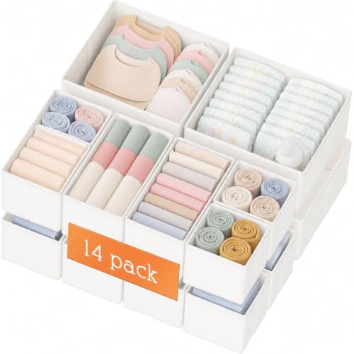 Criusia Drawer Organizer Clothes, 14 Pack Dresser Organizer for Baby Clothes, Underwear, Sock- Foldable Closet Organization and Storage Dividers Bins for Nursery, Bedroom and Dorm (White) by Criusia