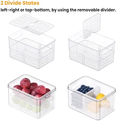 vacane 6 Pack Large Fruit Storage Containers for Fridge with Timing Knob, Produce Saver with Colanders, Lettuce Keeper Vegetable Food Fresh - Dishwasher Safe - Image 4