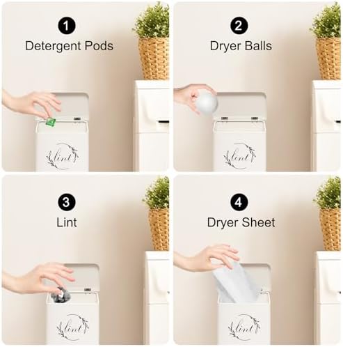 Magnetic Lint Bin for Laundry Room, Metal Lint Trash Can with Lid for Dryer, Wall Mounted Lint Holder Box with Lint Brush, Modern Farmhouse Laundry Room Decor, Cream - Image 6