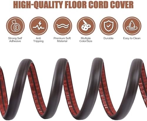 Floor Cord Cover Self Adhesive Cord Hider,3.3FT Cable Management, Extension Strip Protector for Wires, Prevent Cable Trips for Offices, Gyms, Exhibitions Cavity:0.3"(W) x 0.28"(H) Black Wood - Image 3