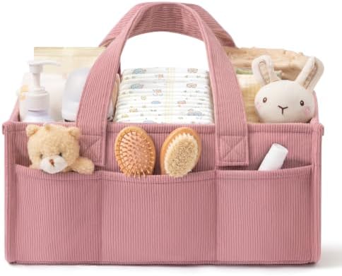 Corduroy Baby Diaper Caddy Organizer with Handles, Nursery Storage Basket by Unknown