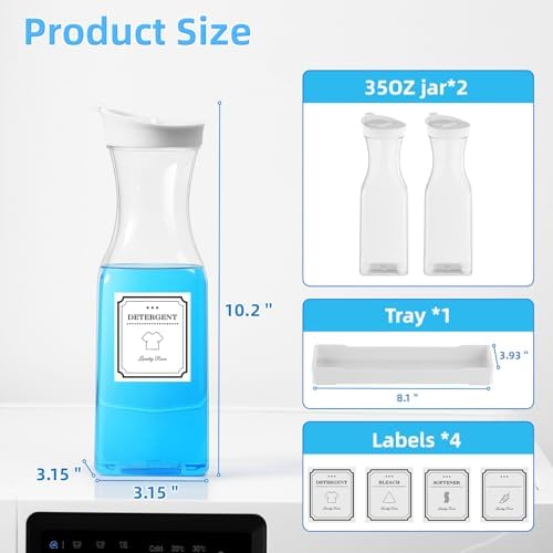 35oz Laundry Detergent Dispenser,Liquid Container,White with Plastic Tray - Image 2