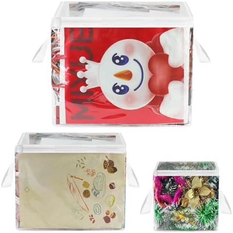 3 Pack Clear Zippered Gift Bag Storage Organizer with Handles,Organize Your Gift Wrap,Tissue Paper, Tape,Bow, Ribbon,Card,Ornament-Christmas Wrapping Supplies Storage Bag-3 Different Sizes（L+M+S) by RISICULIS