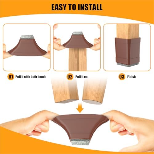 16Pcs Silicone Square Chair Leg Floor Protectors (1 1/4 Inch Brown) - Image 5