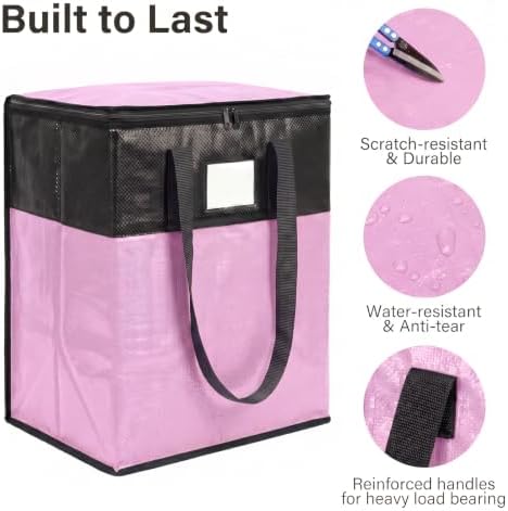 2Pack 180L Extra Large Moving Bags Heavy Duty with Strong Zipper & Comfortable Handles,Sturdy & Durable Clothes Storage Bags ,Reusable Packing Moving Boxes for College Dorm,Bedding, Space Saving,Pink - Image 3