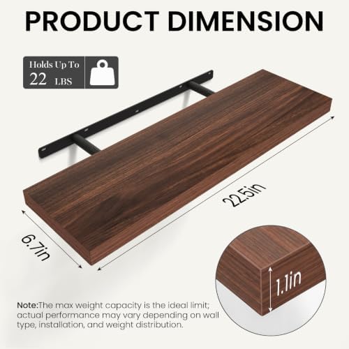 BAYKA Walnut-Like Floating Shelves 22.5in, 3Pack, Wall Mounted Wall Decor - Image 3