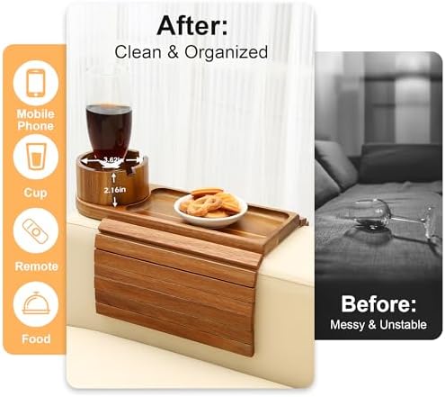 Couch Cup Holder with Phone Stand, Couch Arm Tray for Armrests Over 4.9" - Image 5