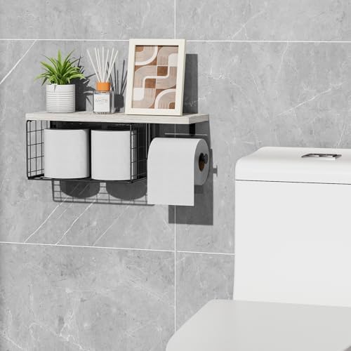 VITVITI Toilet Paper Holder with Shelf Wall Mounted Storage Vintage White - Image 4