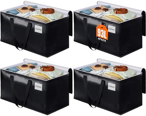 Heavy Duty Moving Bags, Extra Large Storage Bags, 93L, 4-Pack, Black by BlissTotes