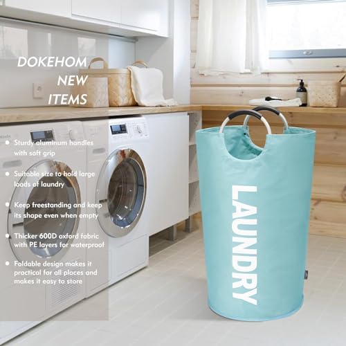 DOKEHOM 95L Large Laundry Basket Bag, Collapsible Tall Hamper, Light Blue - Image 2