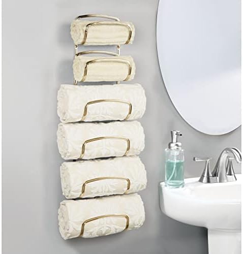 mDesign Metal Towel Storage Unit – Bathroom Towel Storage for Towels – Practical Towel Rack Also for Bathroom Accessories – Brass - Image 2