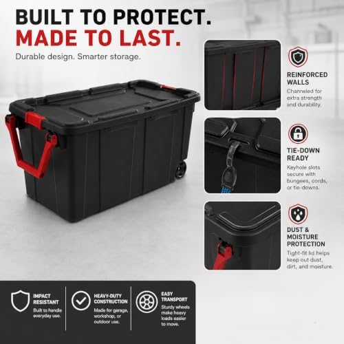 40 Gal Wheeled Storage Bin with Latching Lid 2-Pack,Black - Image 3