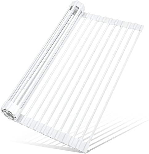 MERRYBOX Roll Up Dish Drying Rack, Silicone Wrapped Over The Sink Dish Rack Foldable Dish Drainer Anti-Slip Dish Racks for Kitchen Counter, Multipurpose Kitchen Sink Drying Rack, 18" x 13", White by MERRYBOX