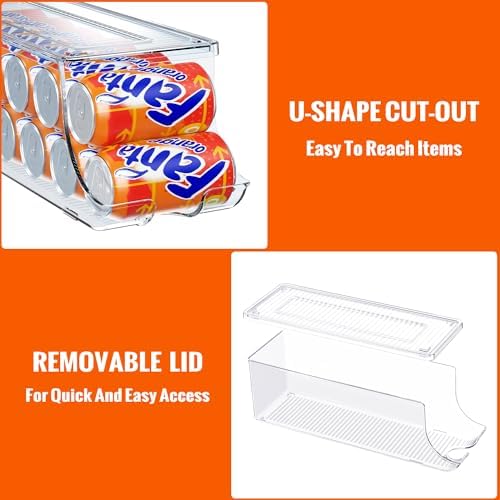SCAVATA 2 Pack Soda Can Organizer for Refrigerator, Stackable Canned Food Pop Cans Container Can Holder Dispenser with Lid for Fridge Rack Freezer, Clear Storage Bins-Holds 12 Cans Each (Clear) - Image 4