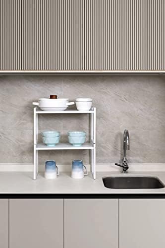 Nxconsu Stackable Cabinet Shelf Organizer 2 Pack, Standard Tall White - Image 2
