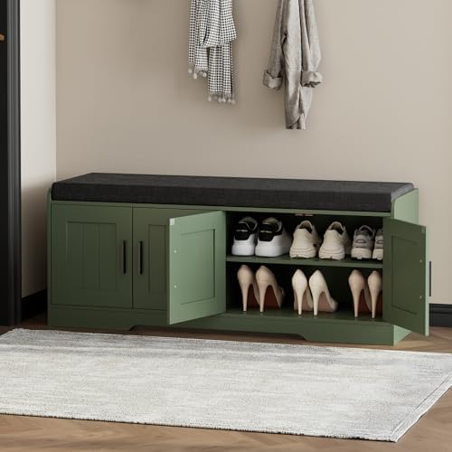 Homleke Shoe Storage Bench, 4 Doors & Thickened Padded Seat Cushion - Image 3